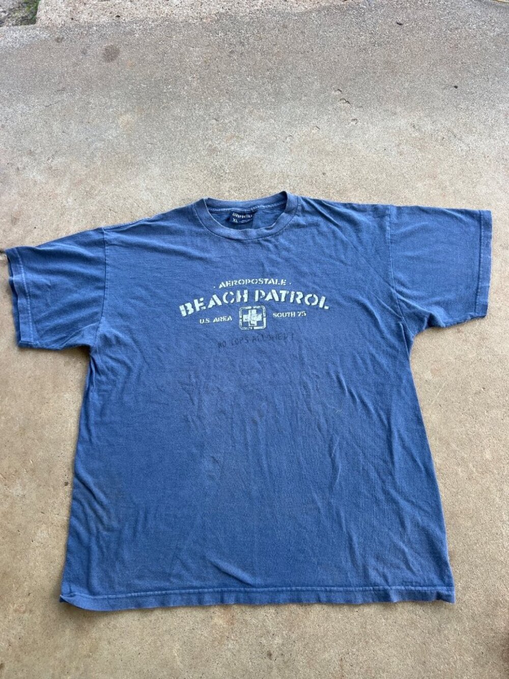 Vintage Aeropostale Beach Patrol Graphic Tee Blue XL Casual Mens Shirt B4